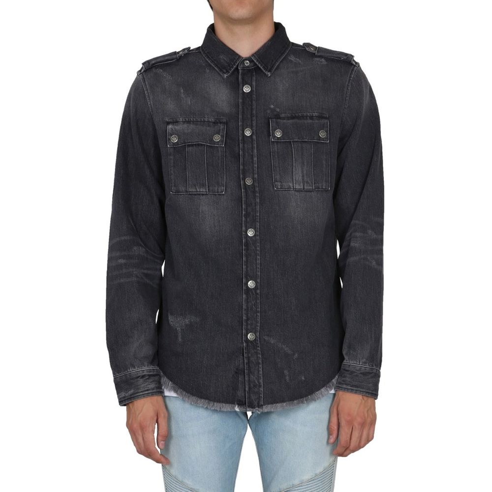 Chemise en jean noir Balmain