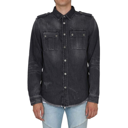Chemise en jean noir Balmain