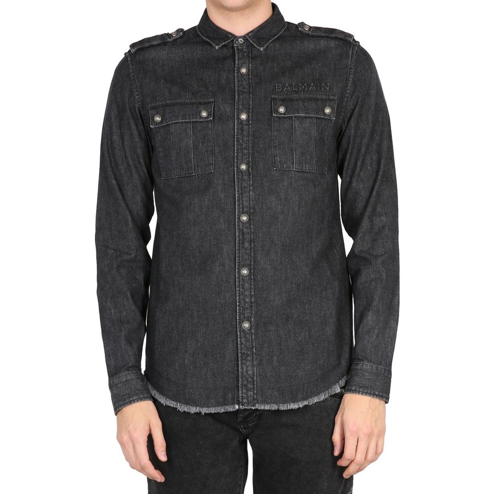 Chemise en jean noir Balmain