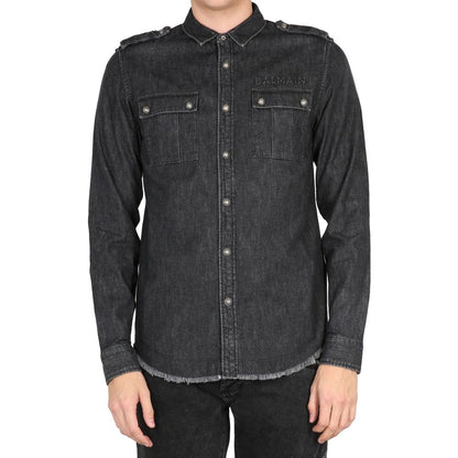Chemise en jean noir Balmain