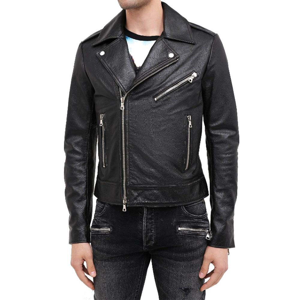 Veste de motard en cuir noir Balmain