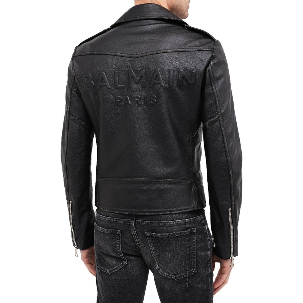 Veste de motard en cuir noir Balmain