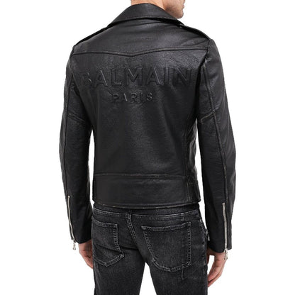 Veste de motard en cuir noir Balmain