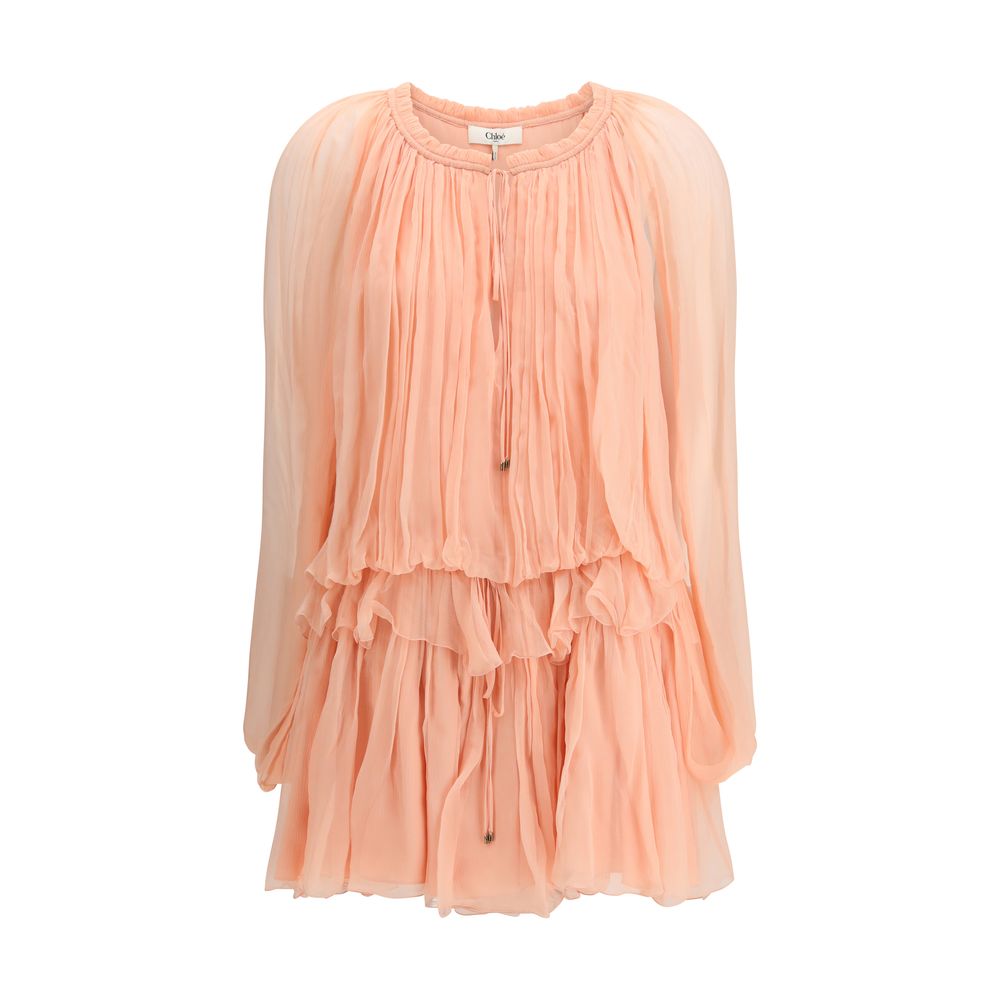 Chloé Robe Casual Multicolore en Soie avec Cape
