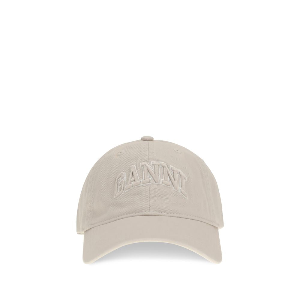 Ganni Beige Cotton Cap - Baseball Hat for Everyday Style