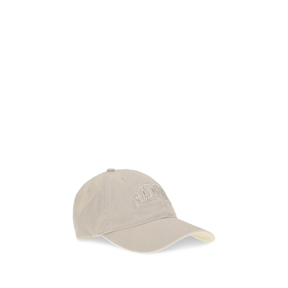 Ganni Beige Cotton Cap - Baseball Hat for Everyday Style