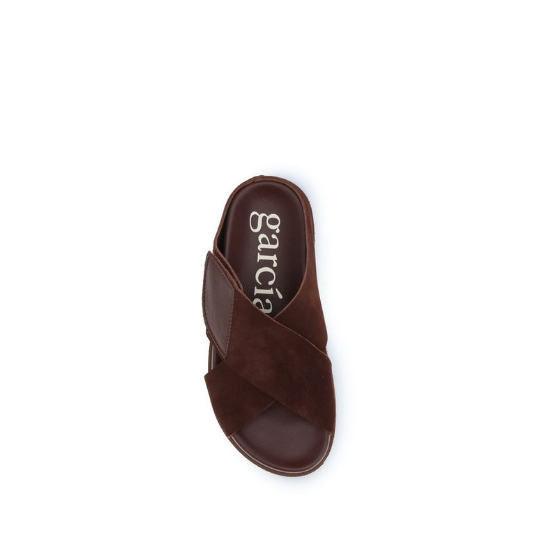 Pedro García Danai Sandales Plates en Velours Marron pour Femmes