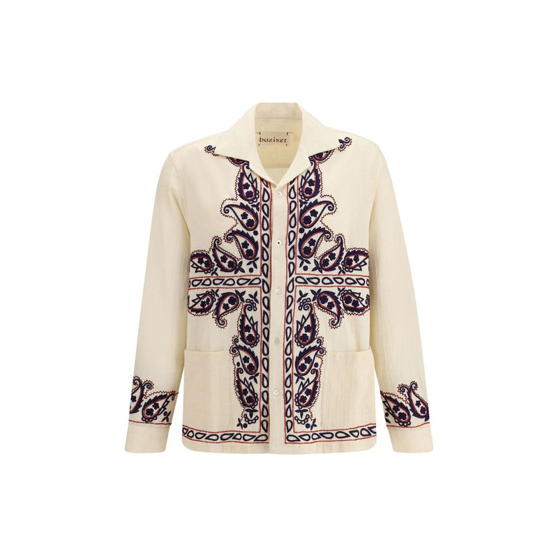 Baziszt Cream Silk Pattern Shirt - Memento Collection