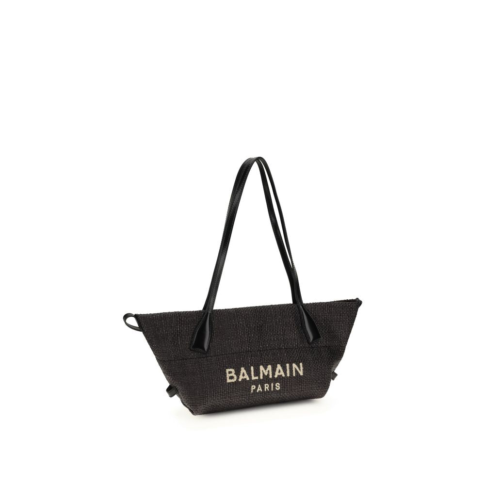 Sac à bandoulière Balmain en raffia noir