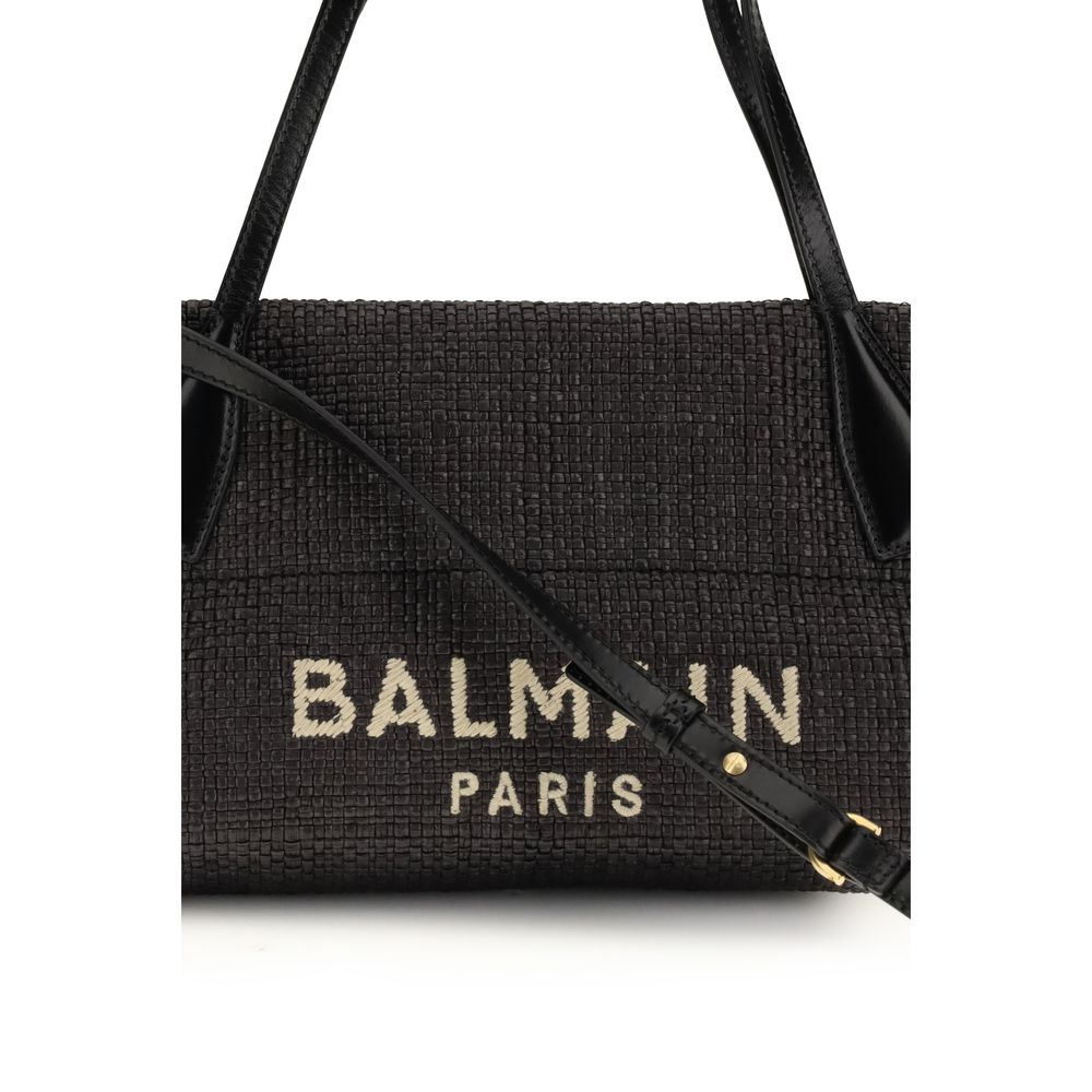 Sac à bandoulière Balmain en raffia noir