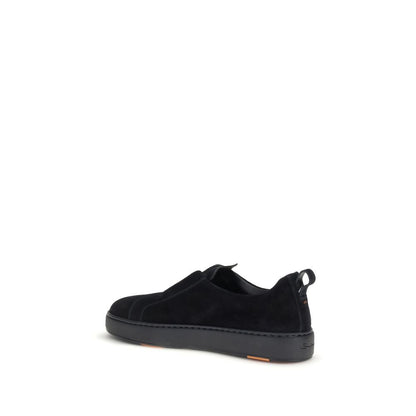 Santoni Black Calf Leather Bos Taurus Low Top Sneakers
