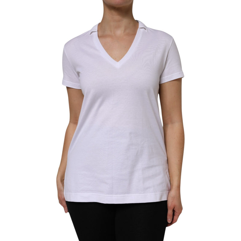 Dolce & Gabbana White V-Neck Cotton Short Sleeve T-Shirt