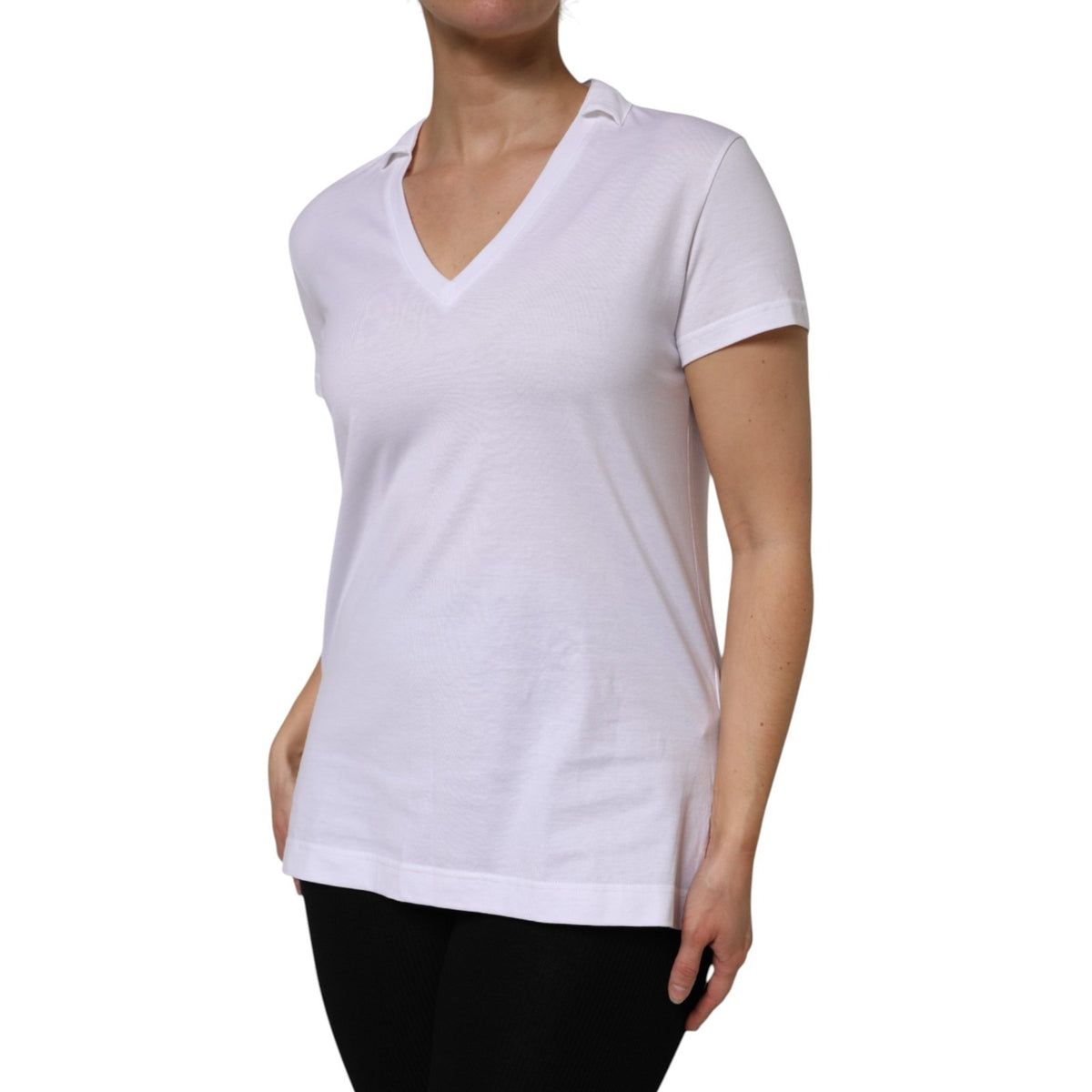 Dolce & Gabbana White V-Neck Cotton Short Sleeve T-Shirt