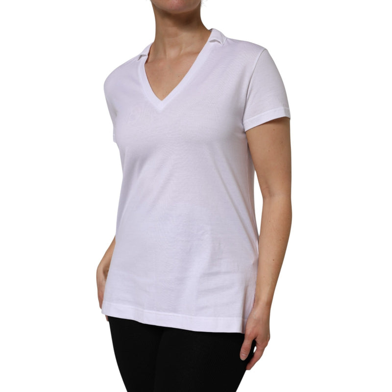 Dolce & Gabbana White V-Neck Cotton Short Sleeve T-Shirt