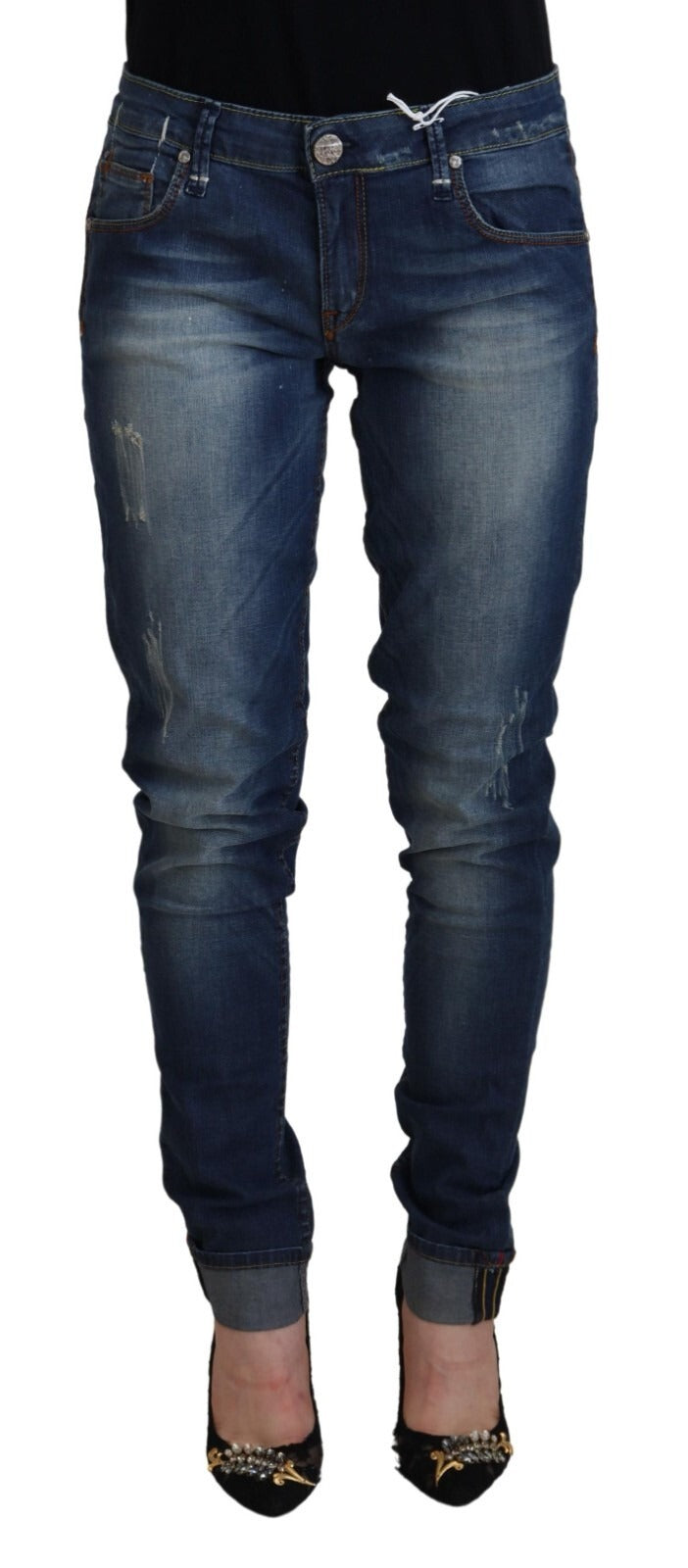 Acht Blue Washed Slim Fit Women Denim Pants Jeans