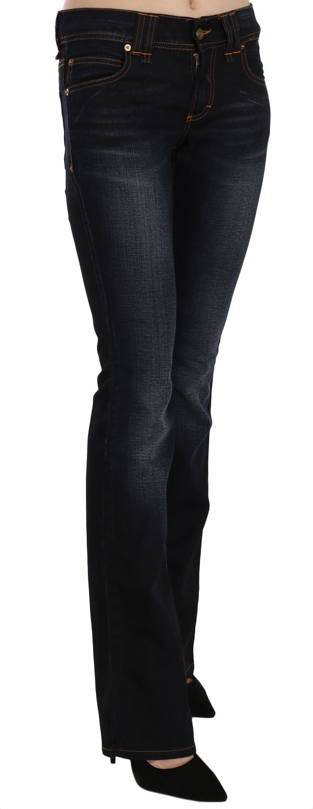 Jean en denim bleu John Galliano à taille mi-haute et coupe bootcut
