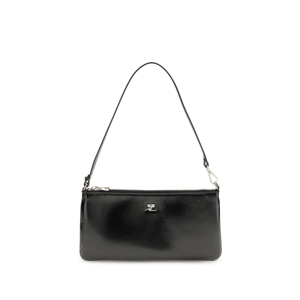 Sac à épaule en cuir noir Courrèges