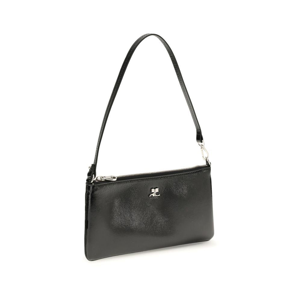 Sac à épaule en cuir noir Courrèges