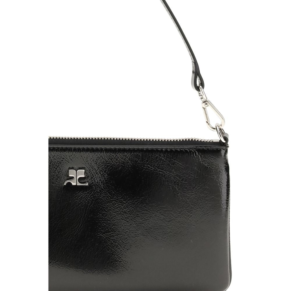 Sac à épaule en cuir noir Courrèges