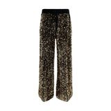 Ella Gold Polyamide Casual Pants - Velvet-Effect Palazzo Style