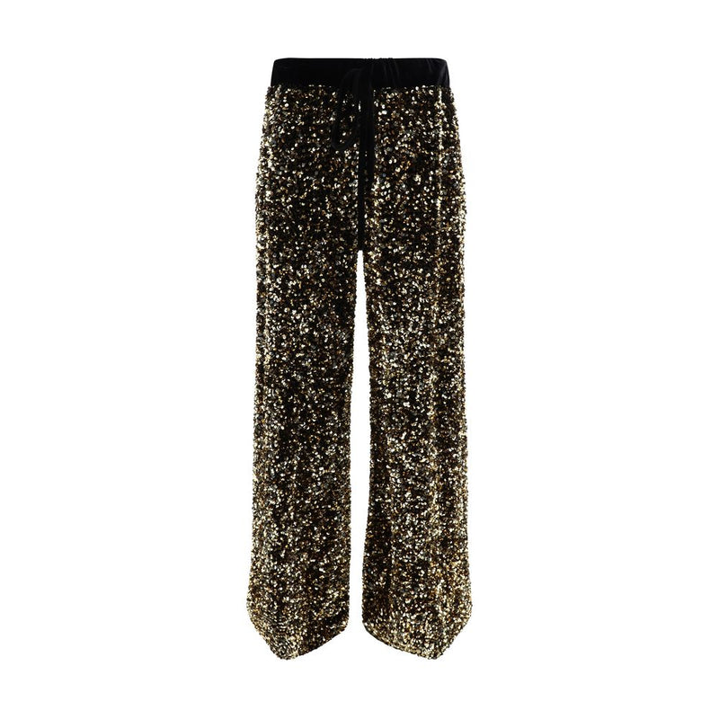 Ella Gold Polyamide Casual Pants - Velvet-Effect Palazzo Style