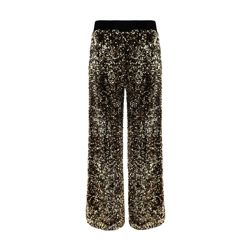 Ella Gold Polyamide Casual Pants - Velvet-Effect Palazzo Style