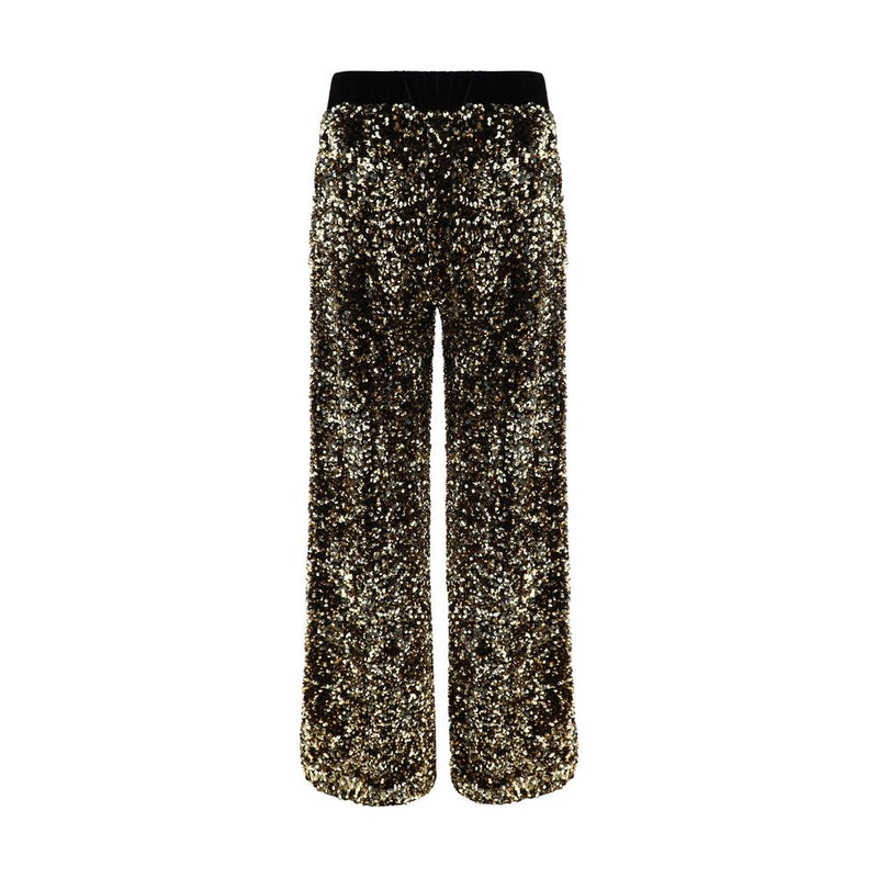 Ella Gold Polyamide Casual Pants - Velvet-Effect Palazzo Style