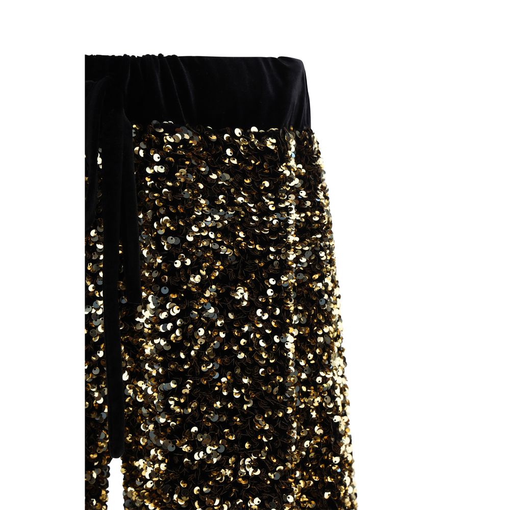 Ella Gold Polyamide Casual Pants - Velvet-Effect Palazzo Style