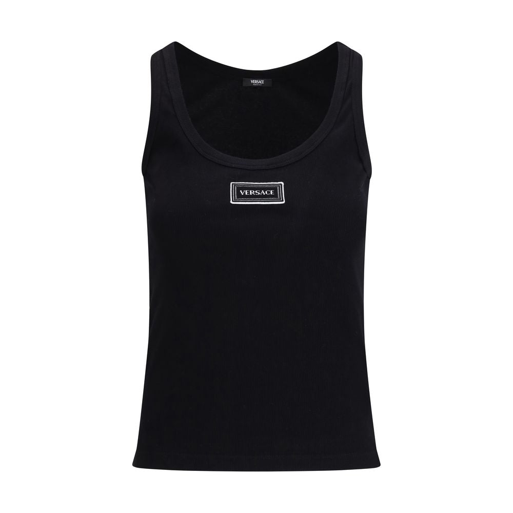 Versace Black Cotton Tank Top with Vintage Logo