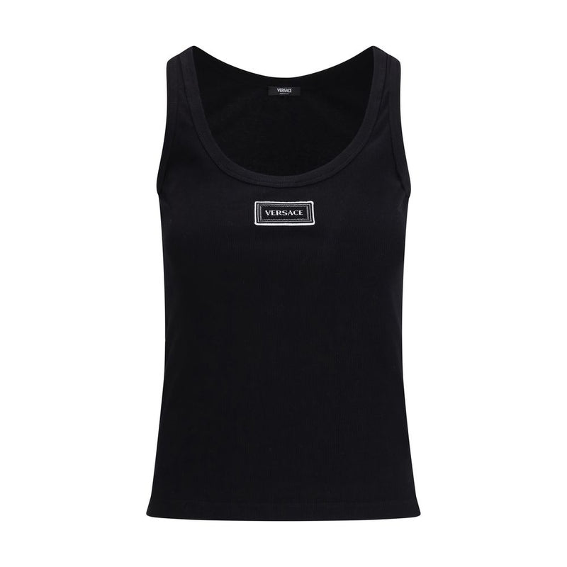 Versace Black Cotton Tank Top with Vintage Logo