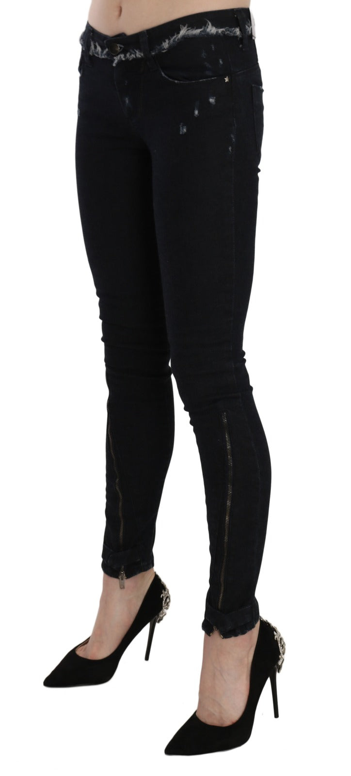 Costume National Black Low Waist Zipper Leg Skinny Jeans