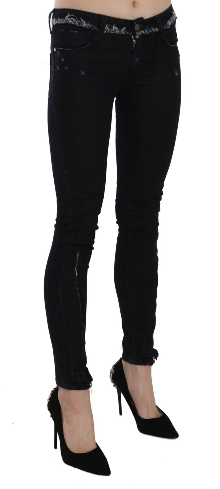 Costume National Black Low Waist Zipper Leg Skinny Jeans