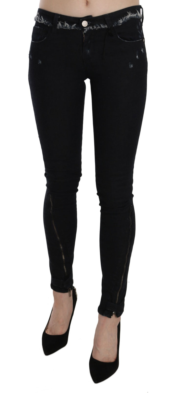 Costume National Black Low Waist Zipper Leg Skinny Jeans