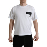T-shirt en coton à col rond avec patch logo blanc Dolce &amp; Gabbana