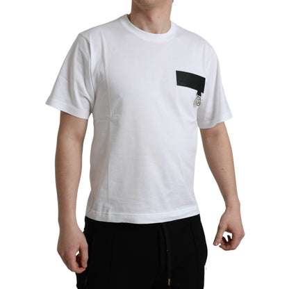 T-shirt en coton à col rond avec patch logo blanc Dolce &amp; Gabbana