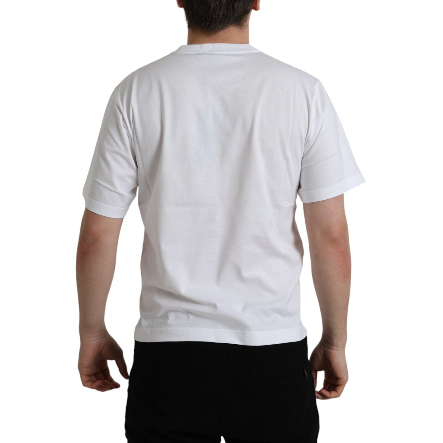 T-shirt en coton à col rond avec patch logo blanc Dolce &amp; Gabbana