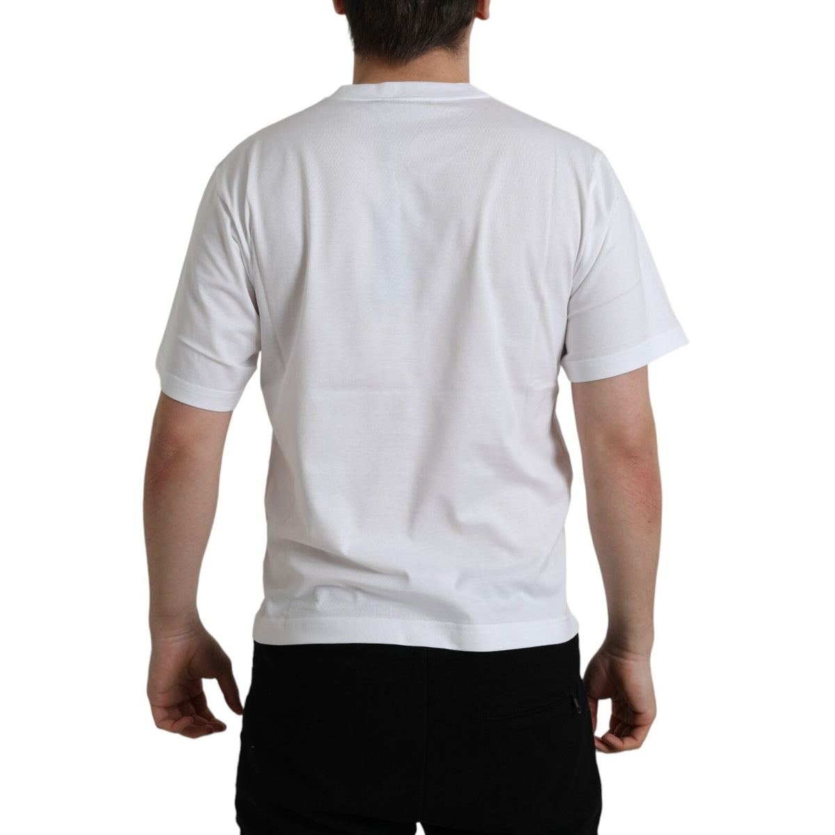 T-shirt en coton à col rond avec patch logo blanc Dolce &amp; Gabbana