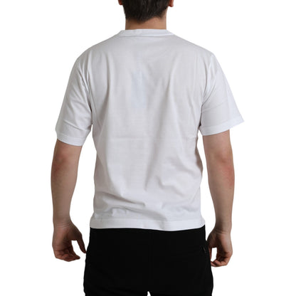 T-shirt en coton à col rond avec patch logo blanc Dolce &amp; Gabbana
