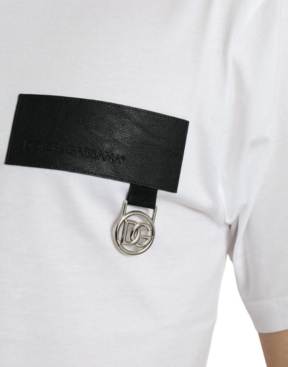 T-shirt en coton à col rond avec patch logo blanc Dolce &amp; Gabbana