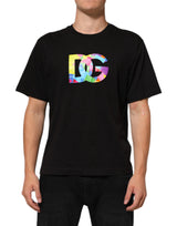 T-shirt en coton à col rond noir avec imprimé du logo Dolce &amp; Gabbana