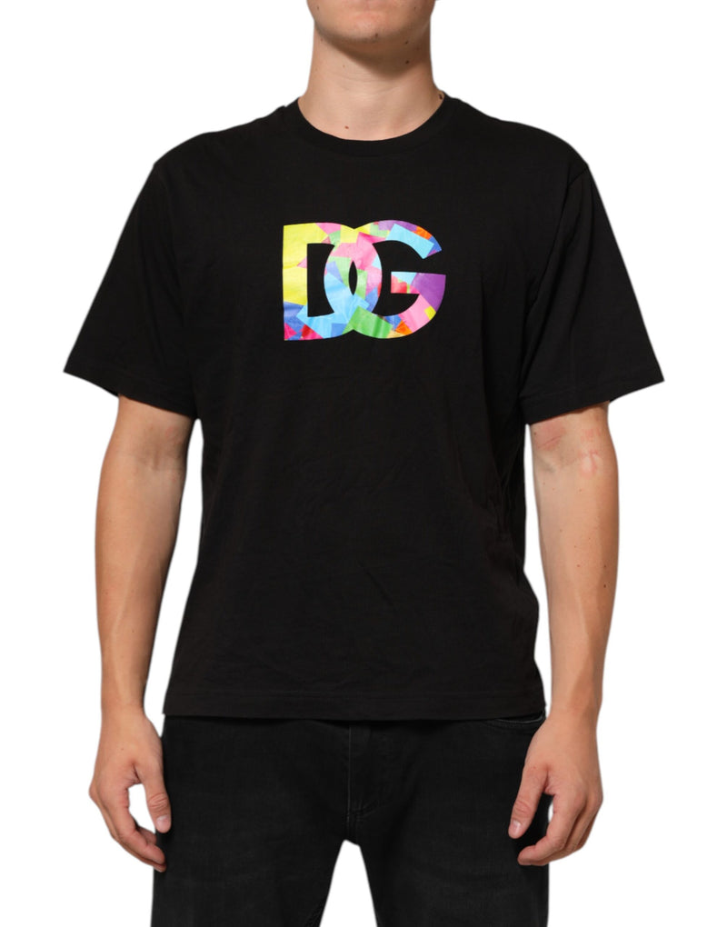 T-shirt en coton à col rond noir avec imprimé du logo Dolce &amp; Gabbana