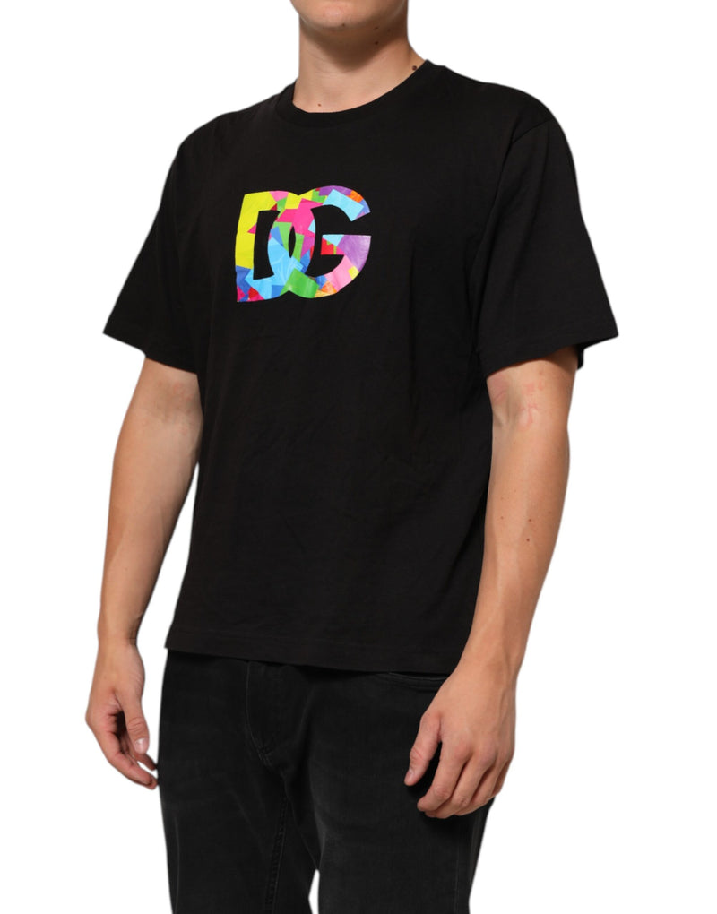 T-shirt en coton à col rond noir avec imprimé du logo Dolce &amp; Gabbana