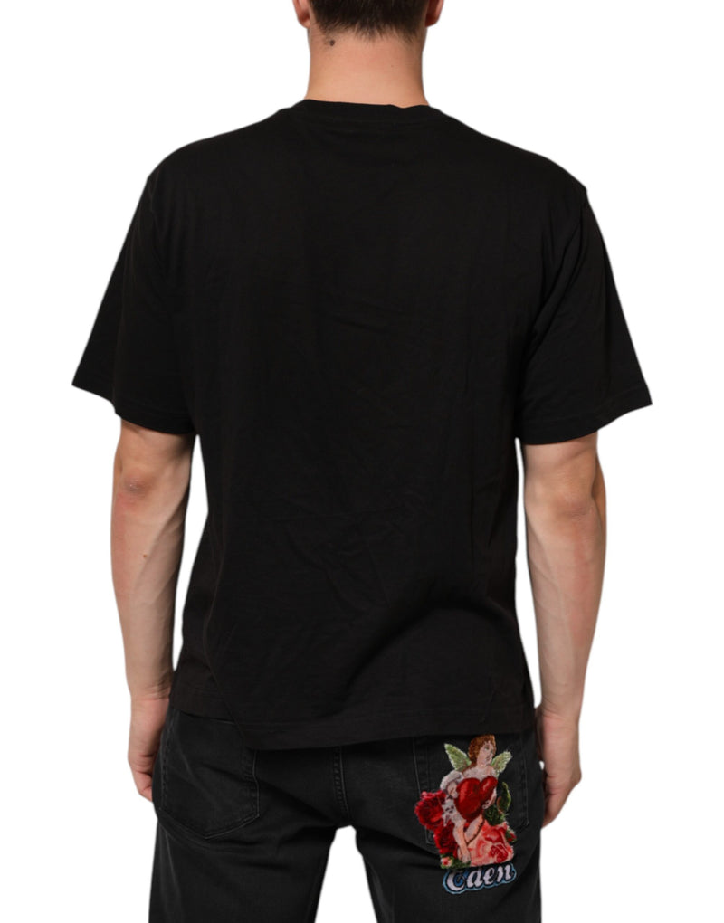 T-shirt en coton à col rond noir avec imprimé du logo Dolce &amp; Gabbana