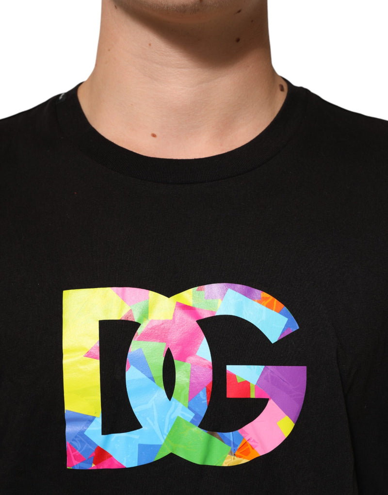 T-shirt en coton à col rond noir avec imprimé du logo Dolce &amp; Gabbana
