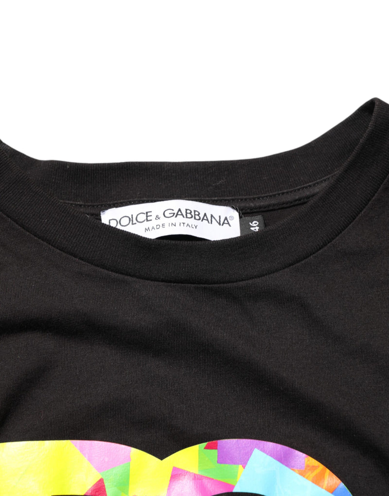 T-shirt en coton à col rond noir avec imprimé du logo Dolce &amp; Gabbana