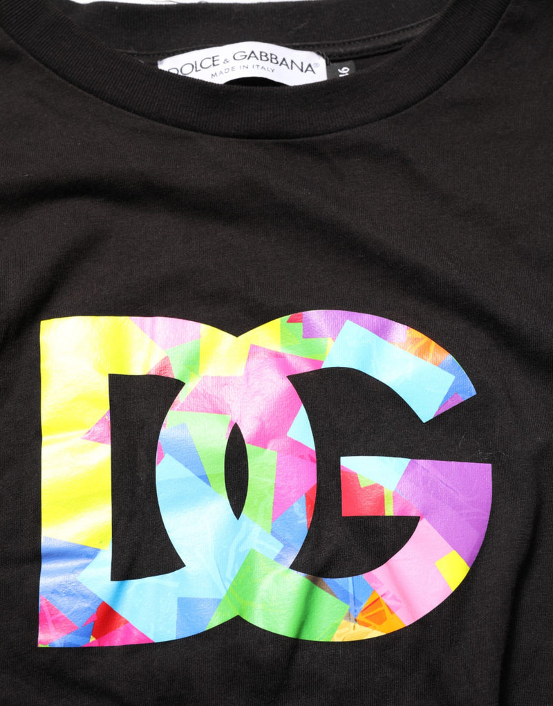 T-shirt en coton à col rond noir avec imprimé du logo Dolce &amp; Gabbana