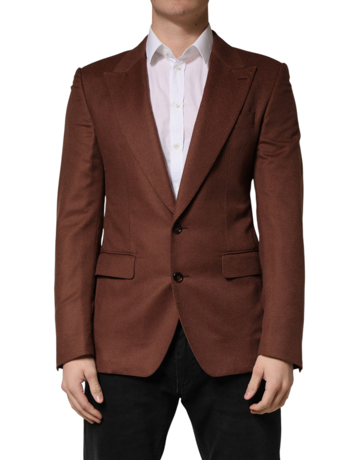 Veste blazer Dolce &amp; Gabbana en cachemire marron à simple boutonnage