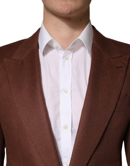 Veste blazer Dolce &amp; Gabbana en cachemire marron à simple boutonnage