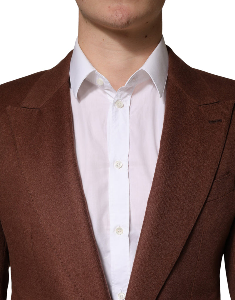 Veste blazer Dolce &amp; Gabbana en cachemire marron à simple boutonnage