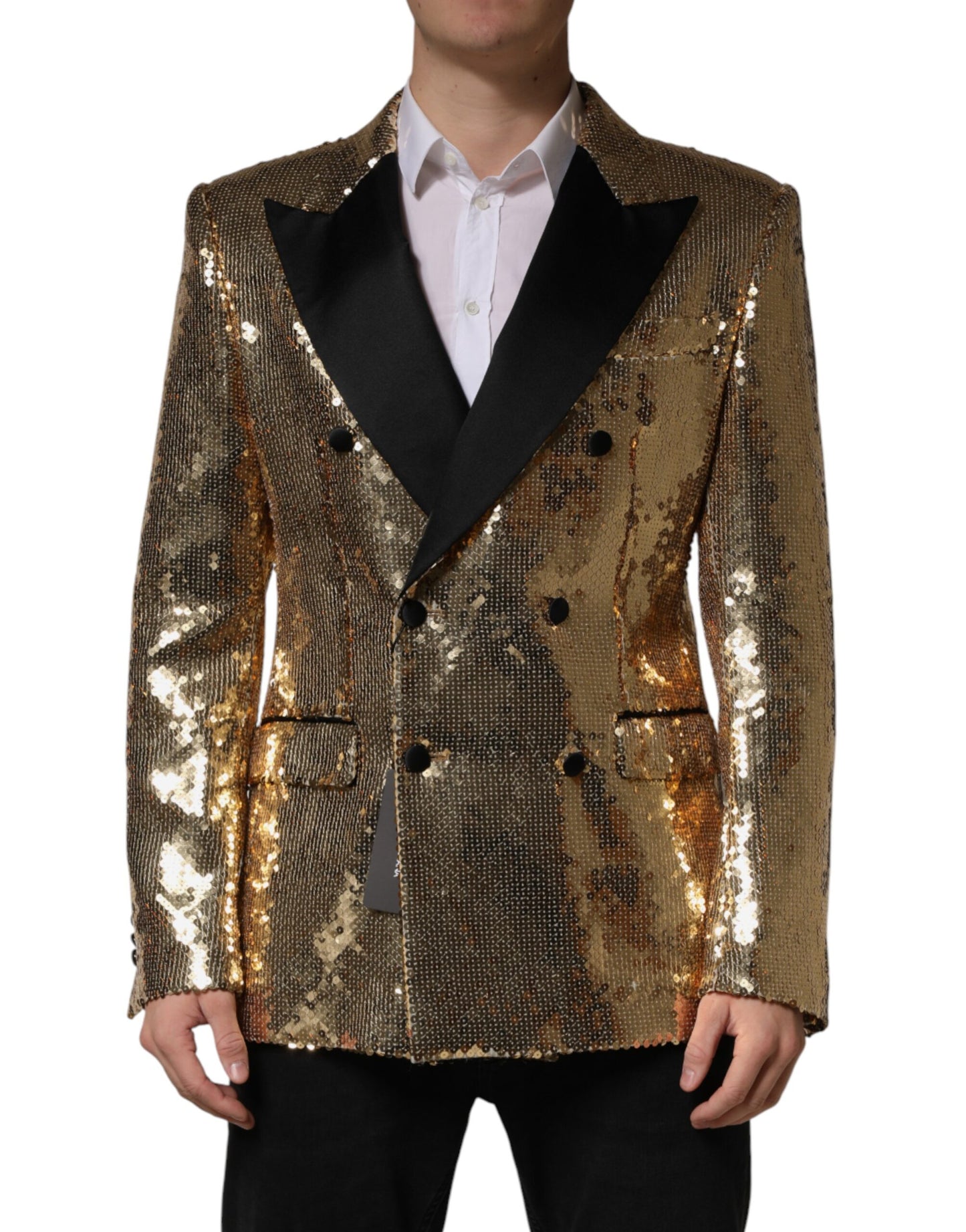 Veste blazer croisée à sequins dorés Dolce &amp; Gabbana